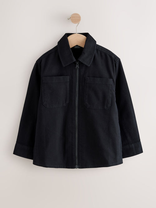 Black Brushed Zip Overshirt (3-16yrs)
