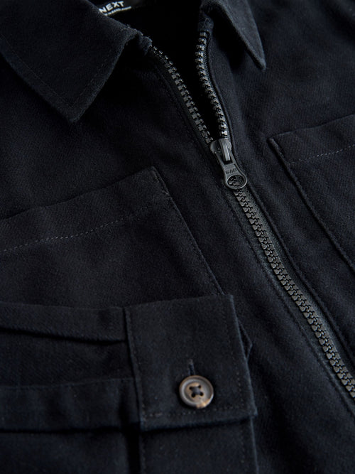 Black Brushed Zip Overshirt (3-16yrs)