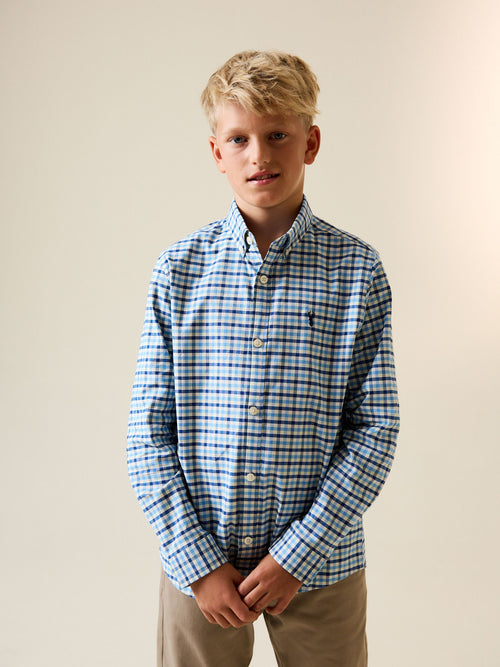Blue Gingham Single Oxford Shirt (3-16yrs)