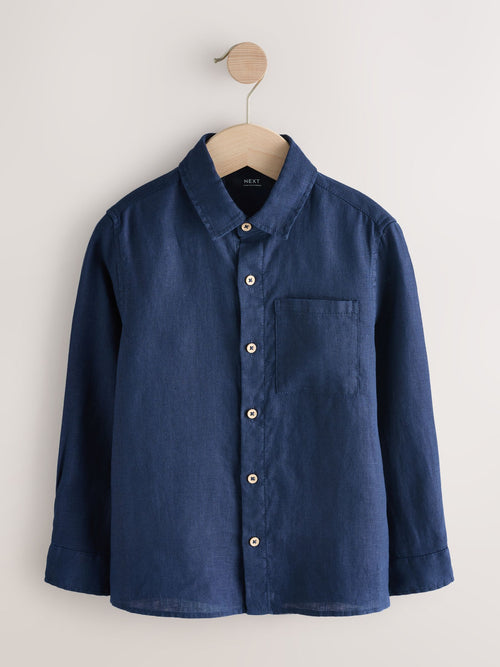 Navy Long Sleeve Linen Shirt (3-16yrs)