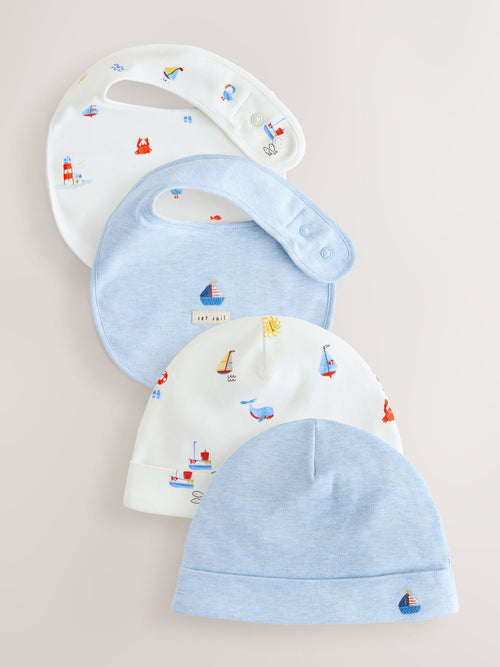 Blue Nautical Baby Hat and Bib Set (0-18mths)