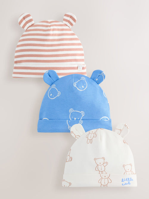 Blue/Ecru Bear Beanies 3 Pack (0-18mths)