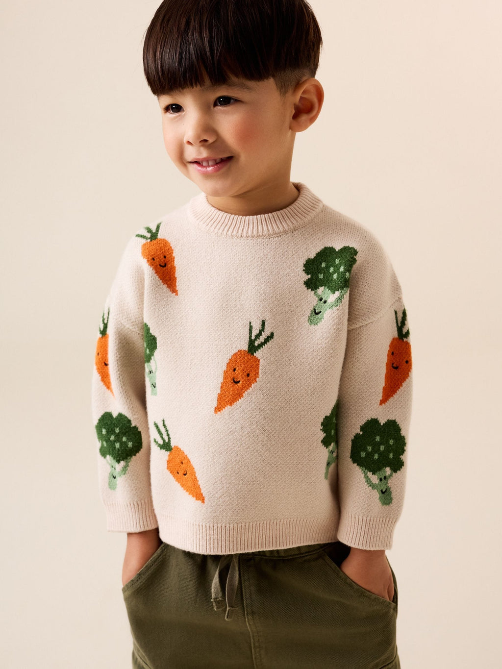 Neutral Vegetable Knitted Crew Neck Jumper (3mths-7yrs)