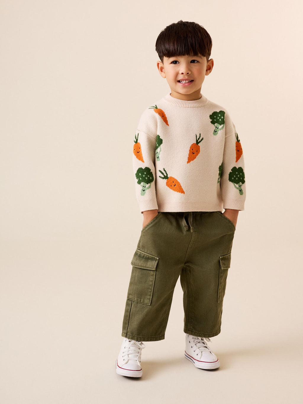 Neutral Vegetable Knitted Crew Neck Jumper (3mths-7yrs)