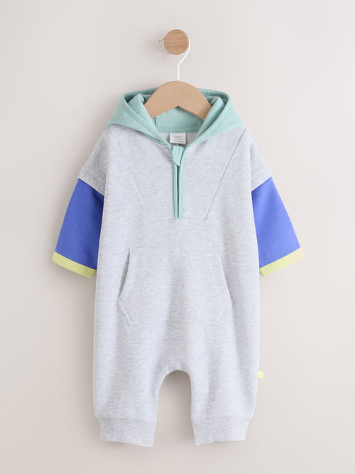 Grey Colourblock Hooded Baby Sweat Romper (0mths-3yrs)