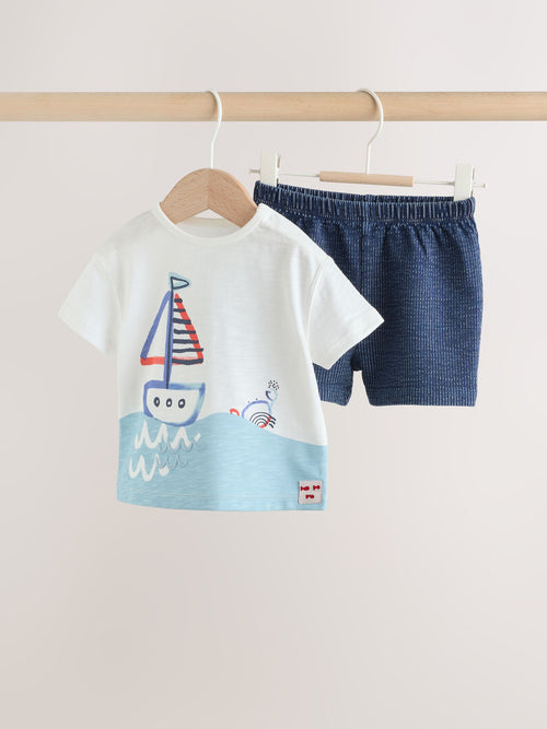 Blue Nautical Scene Top and Shorts Baby Set (0mths-2yrs)