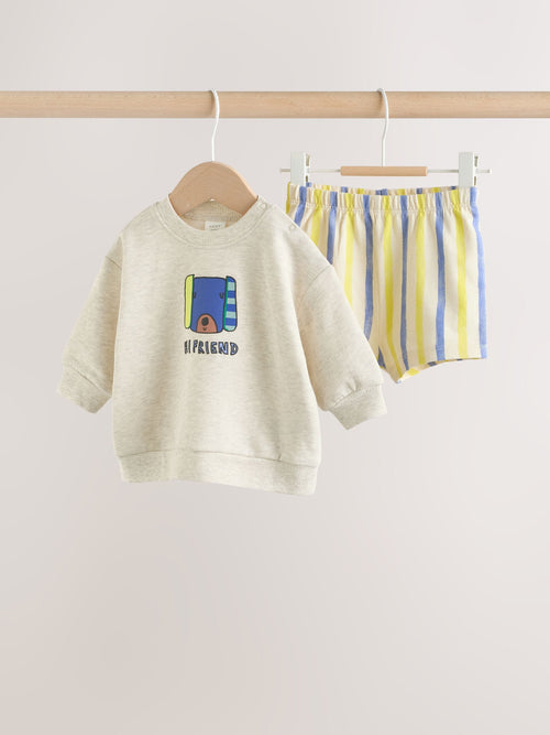 Grey Stripe Dog Sweatshirt and Shorts Baby Set (0mths-2yrs)