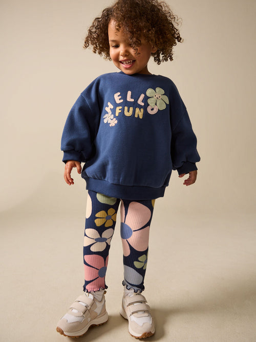 Navy Blue Flower Sweatshirt and Leggings Set (3mths-7yrs)