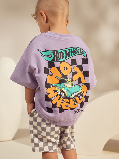 Lilac Purple Hot Wheels Check Short T-Shirt Set (9mths-8yrs)