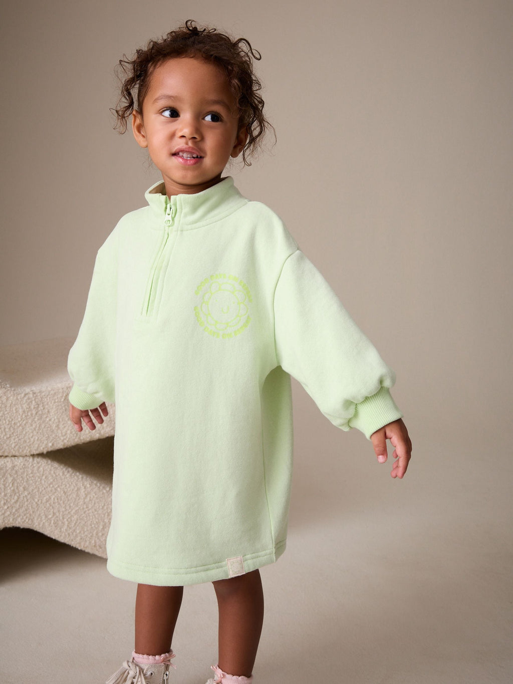 Green Quarter Zip Sweat Dress (3mths-7yrs)