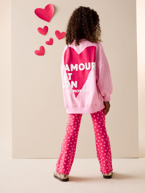 Pink/Red Heart Sweatshirt and Flare Leggings Set (3-16yrs)