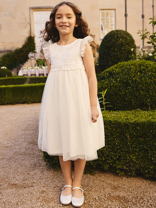 White Mesh Flower Girl Dress (3-16yrs)