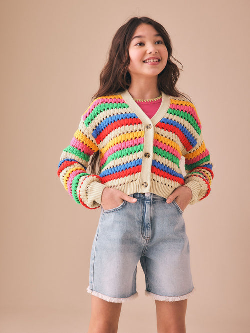 Rainbow V-Neck Stitch Cardigan (3-16yrs)