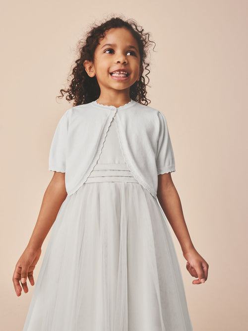 White Occasion Bridesmaid Knitted Cardigan Shrug (3mths-16yrs)