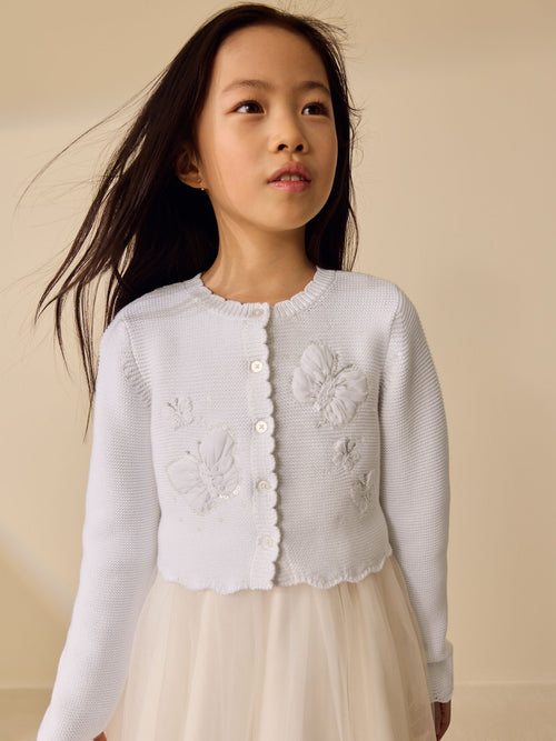 White Occasion Bridesmaid Knitted Butterfly Cardigan Shrug (3mths-16yrs)