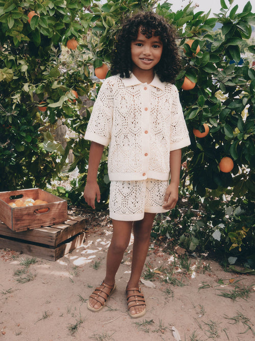 Cream Knitted Shirt & Shorts Set (3-16yrs)