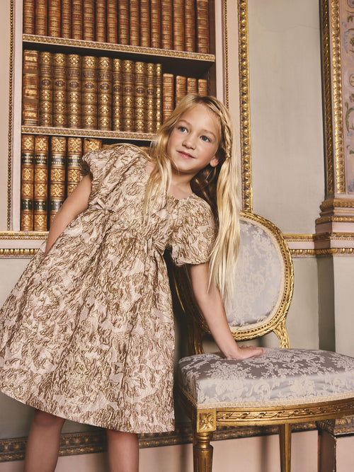 Gold Jacquard Occasion Dress (3-16yrs)
