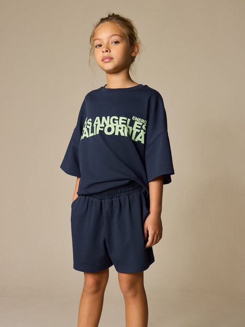 Navy Slogan Heavyweight T-Shirt and Shorts Set (3-16yrs)
