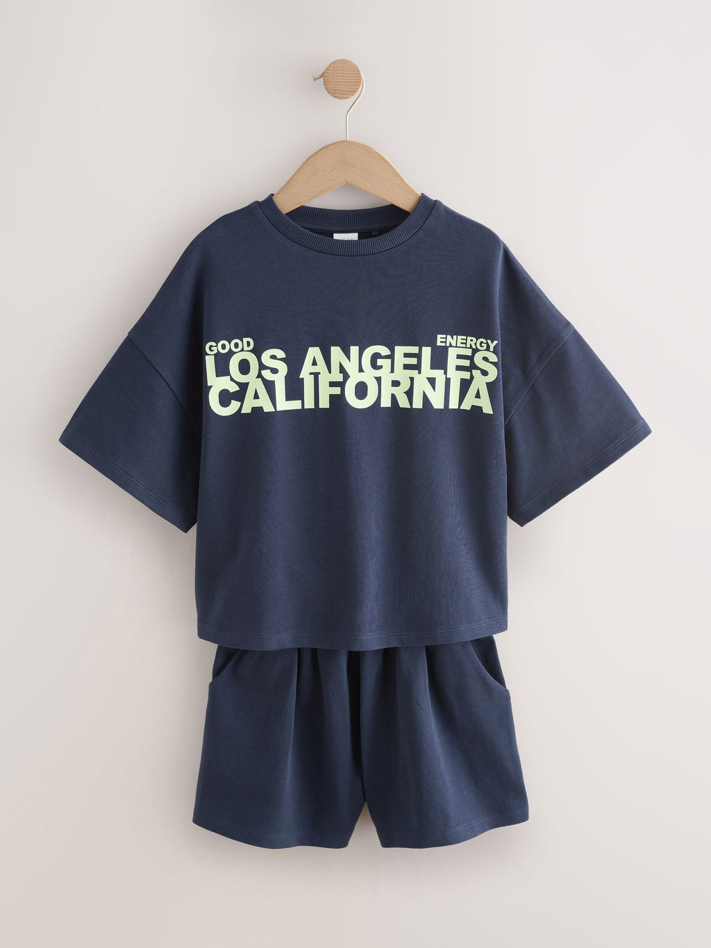 Navy Slogan Heavyweight T-Shirt and Shorts Set (3-16yrs)