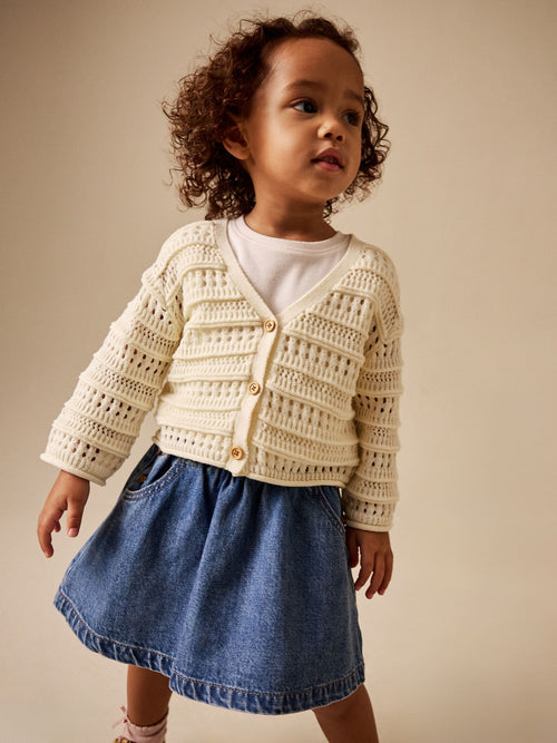 Ecru V-Neck Crochet Cardigan (3mths-7yrs)