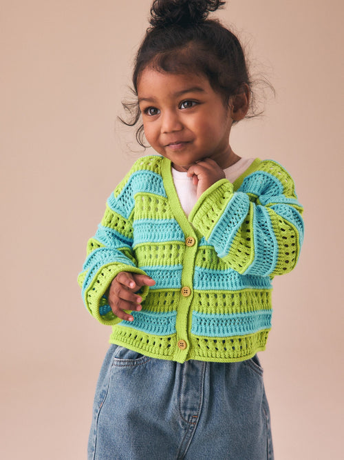 Green/Blue V-Neck Crochet Cardigan (3mths-7yrs)