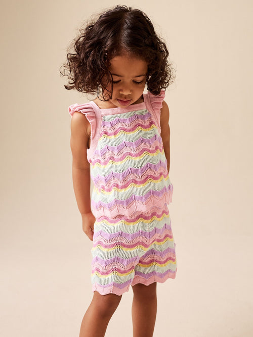 Pink Stripe Knitted Top And Shorts Set (3mths-7yrs)