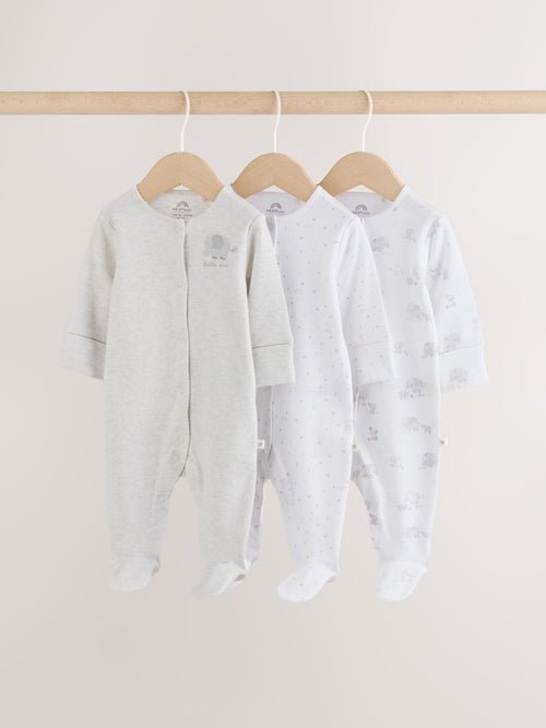 Grey Elephant Baby Sleepsuits 3 Pack (0-2yrs)
