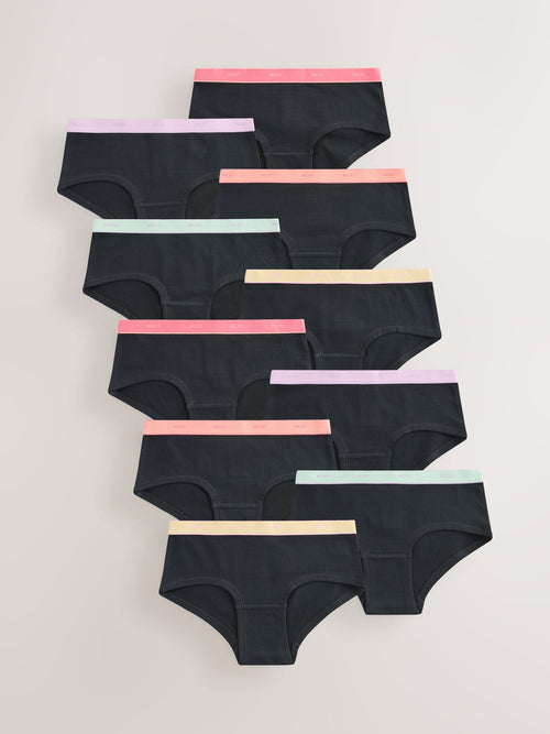 Black Bright Elastic Hipster Briefs 10 Pack (2-16yrs)