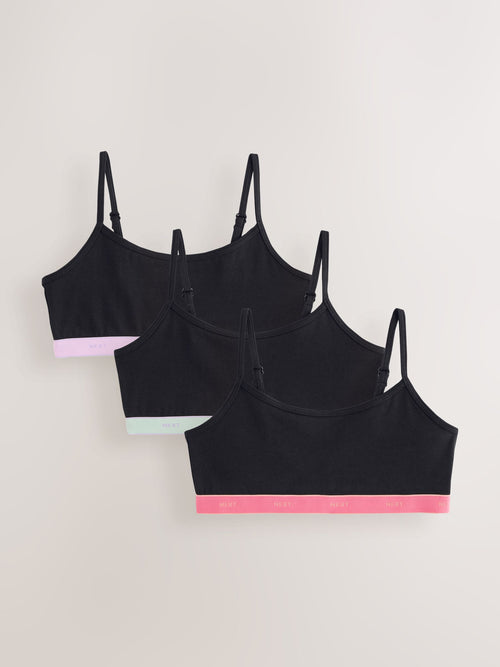 Black Bright Elastic Strappy Crop Tops 3 Pack (5-16yrs)