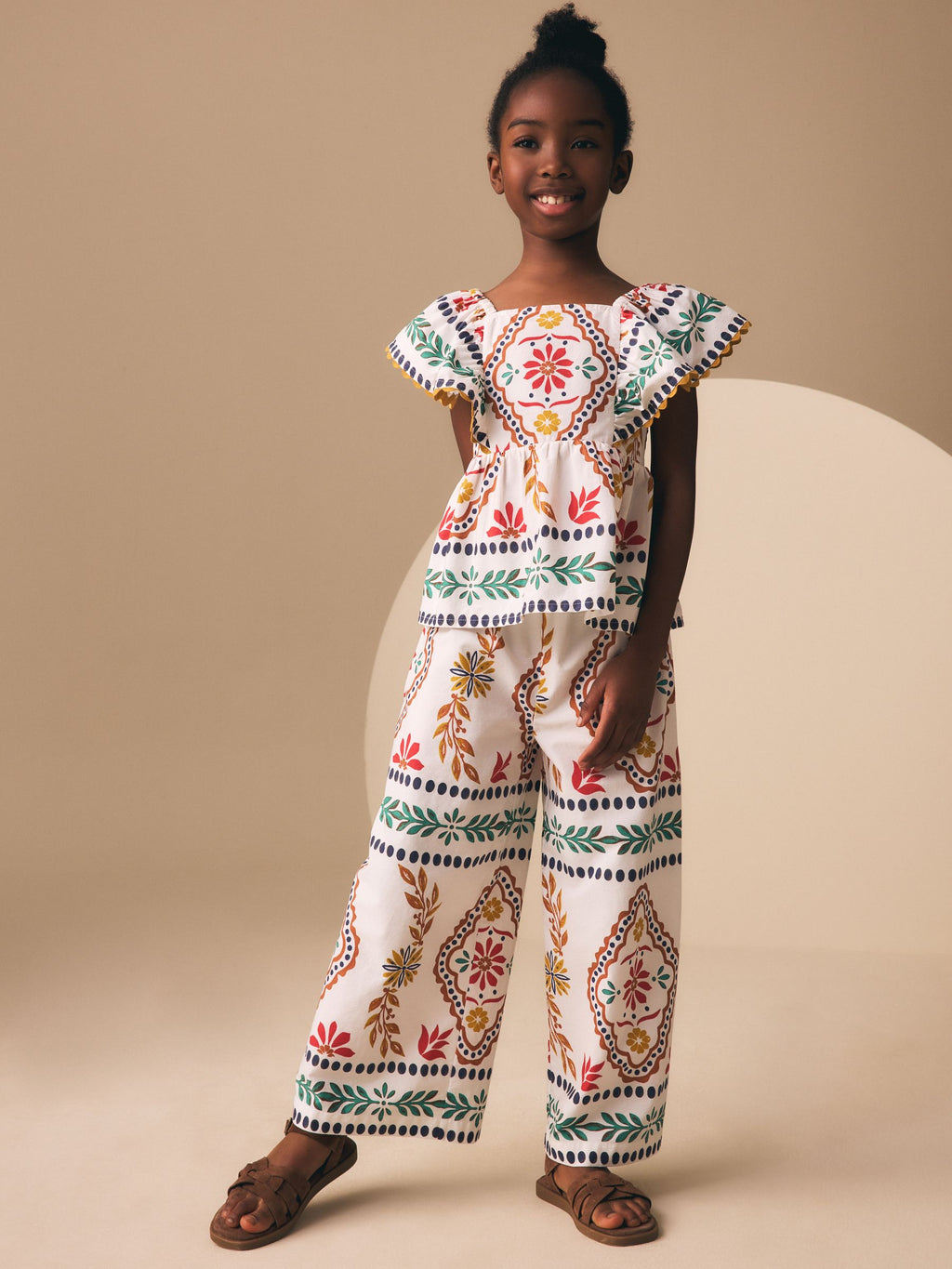 Multi Border Ruffle Blouse and Trousers Set (3-16yrs)