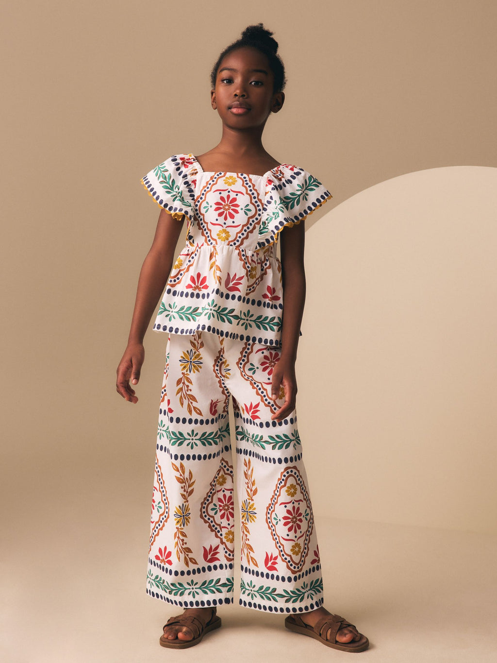 Multi Border Ruffle Blouse and Trousers Set (3-16yrs)