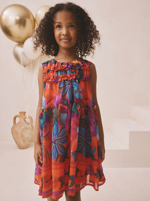 Multi Bright Floral Ruffle Occasion Dress (3-16yrs)