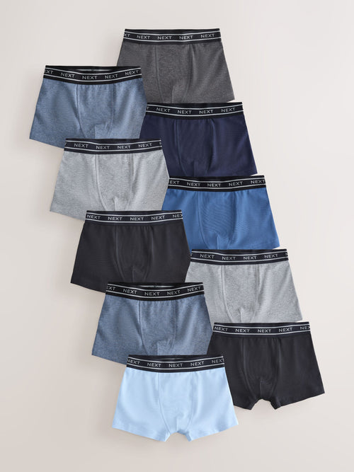 Blue with Double Stripe Waistband Trunks 10 Pack (1.5-16yrs)