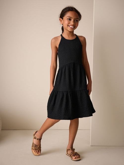 Black Strappy Crinkle Summer Dress (3-16yrs)
