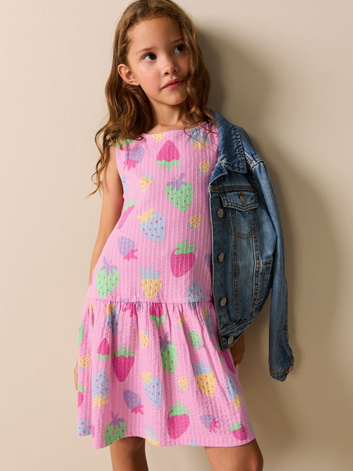 Pink Strawberries Sleeveless Jersey Dress (3-16yrs)