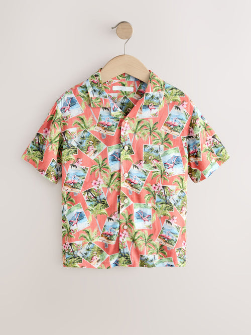 Peach Pink Postcard All Over Print Short Sleeve Revere Collar Shirt (3-16yrs)