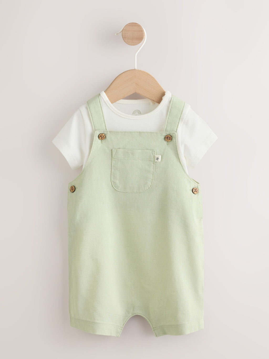 Sage Green Linen/Cotton Blend Dungaree and Bodysuit Baby Set (0mths-2yrs)