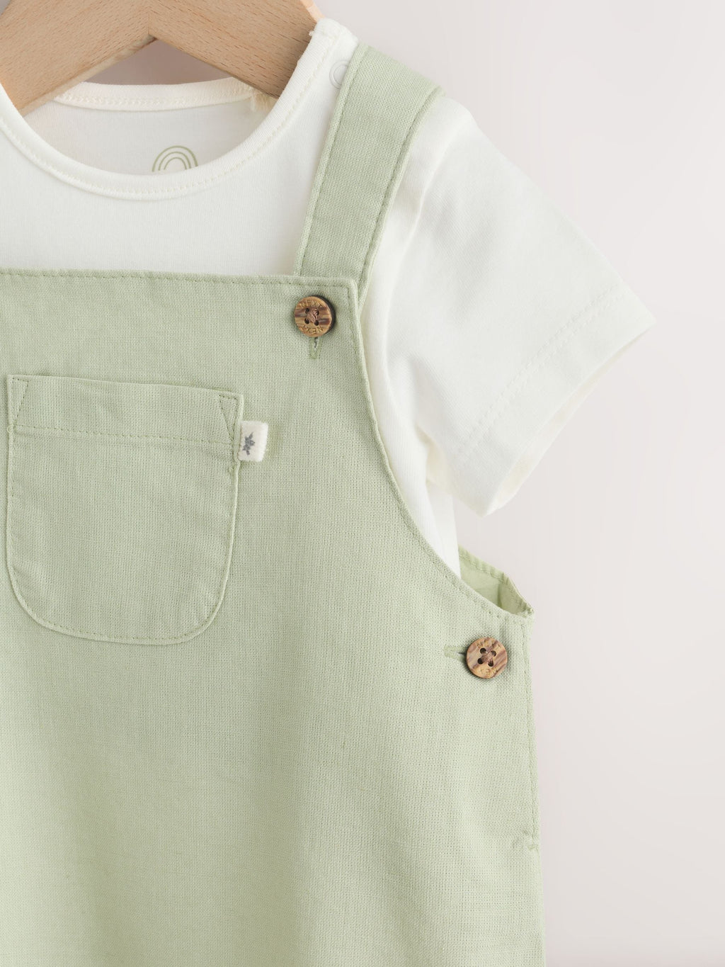 Sage Green Linen/Cotton Blend Dungaree and Bodysuit Baby Set (0mths-2yrs)