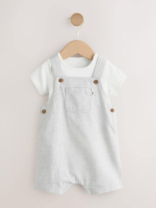 Grey Linen/Cotton Blend Dungaree and Bodysuit Baby Set (0mths-2yrs)