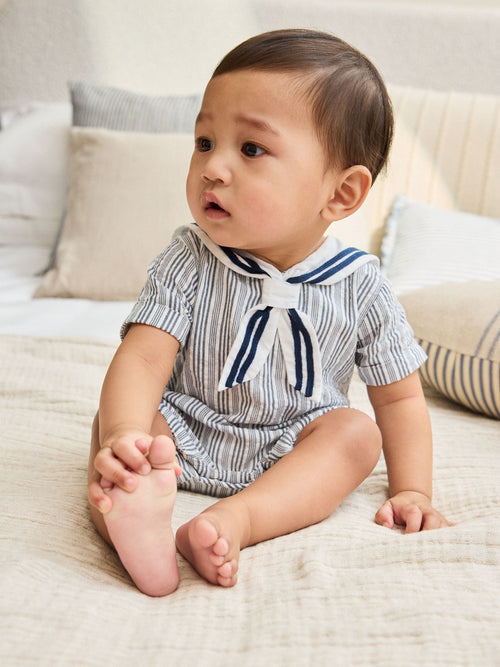 Blue Stripe Woven Baby Romper (0mths-3yrs)