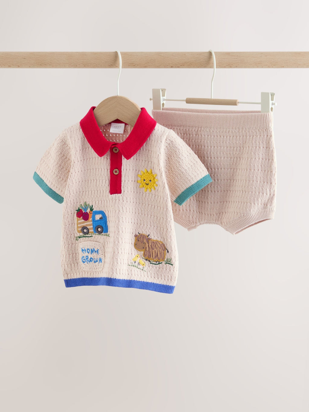 Neutral/Bright Farm Knitted Top and Shorts Baby Set (0mths-2yrs)
