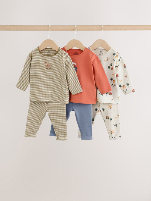 Brown/Blue/Cream Hamish Farm Baby Top and Leggings Set 6 Piece (0mths-3yrs)