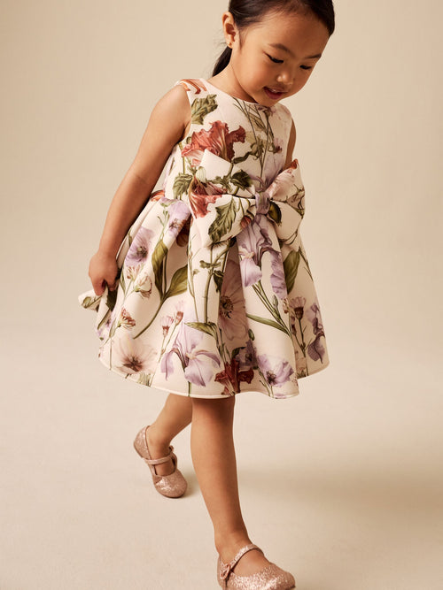Cream Floral Scuba Occasion Dress (3mths-7yrs)
