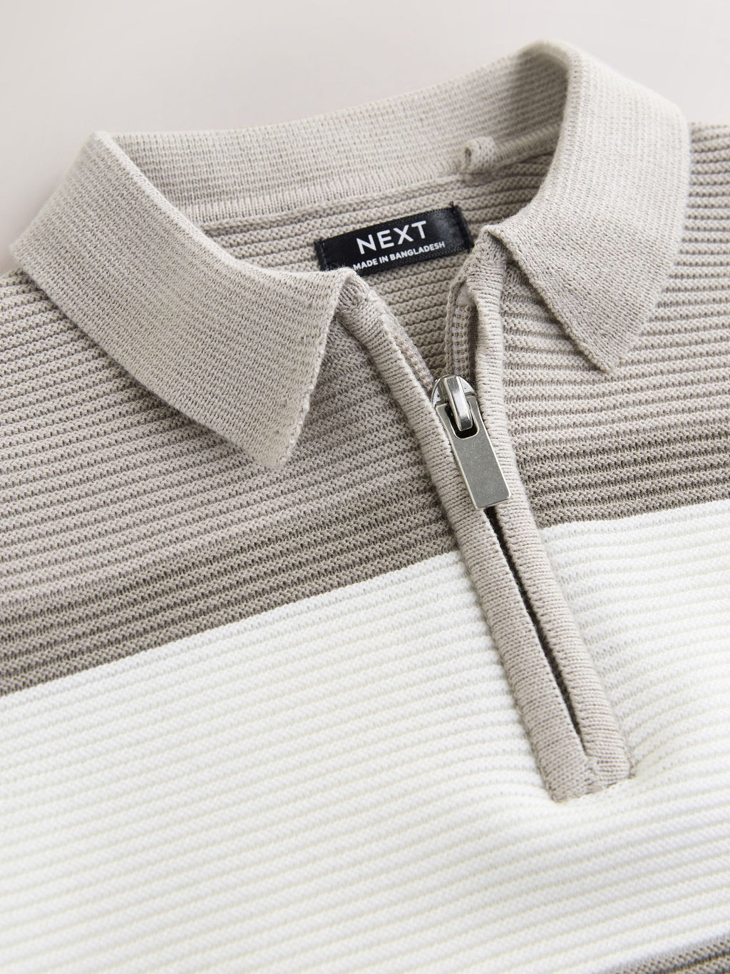 Neutral Colourblock Knitted Zip Neck Polo Shirt (3mths-7yrs)