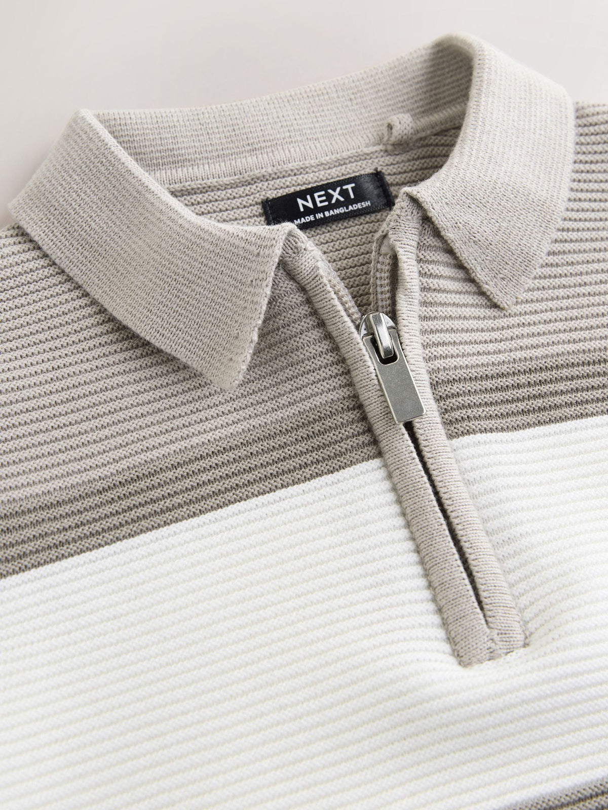 Neutral Colourblock Knitted Zip Neck Polo Shirt (3mths-7yrs)