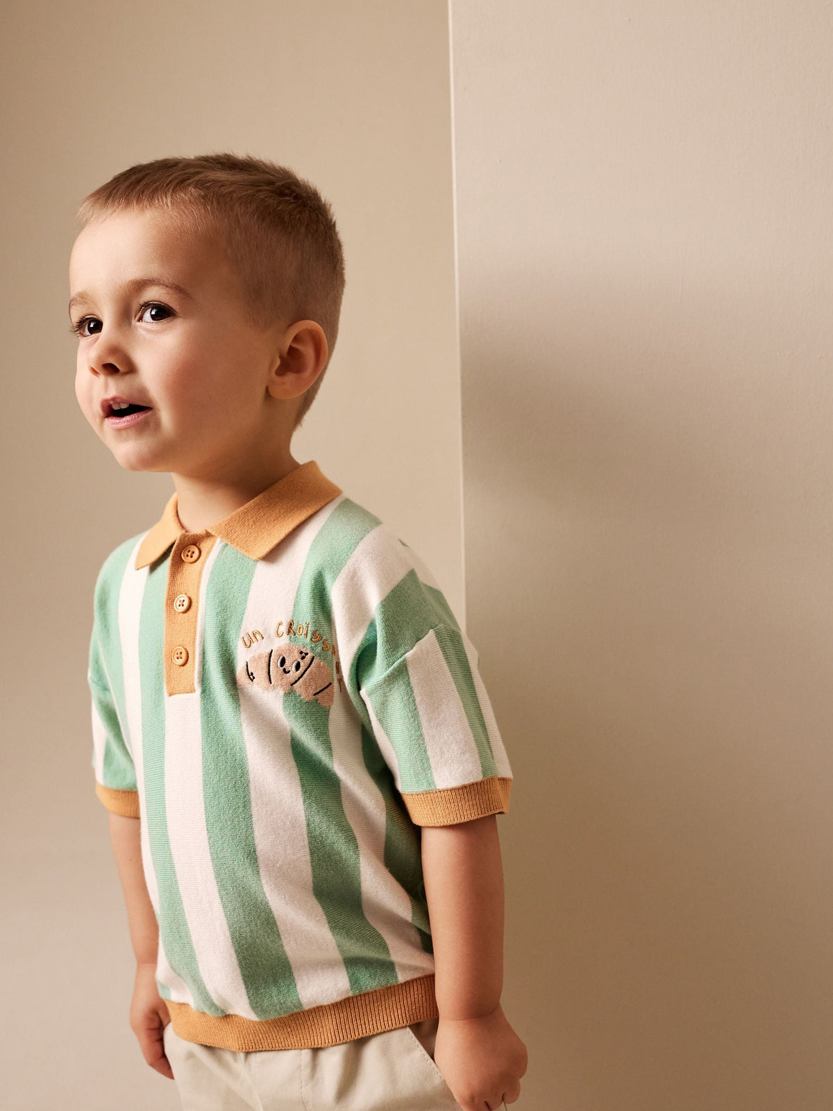 Striped Character Button Neck Knitted Polo Shirt (3mths-7yrs)
