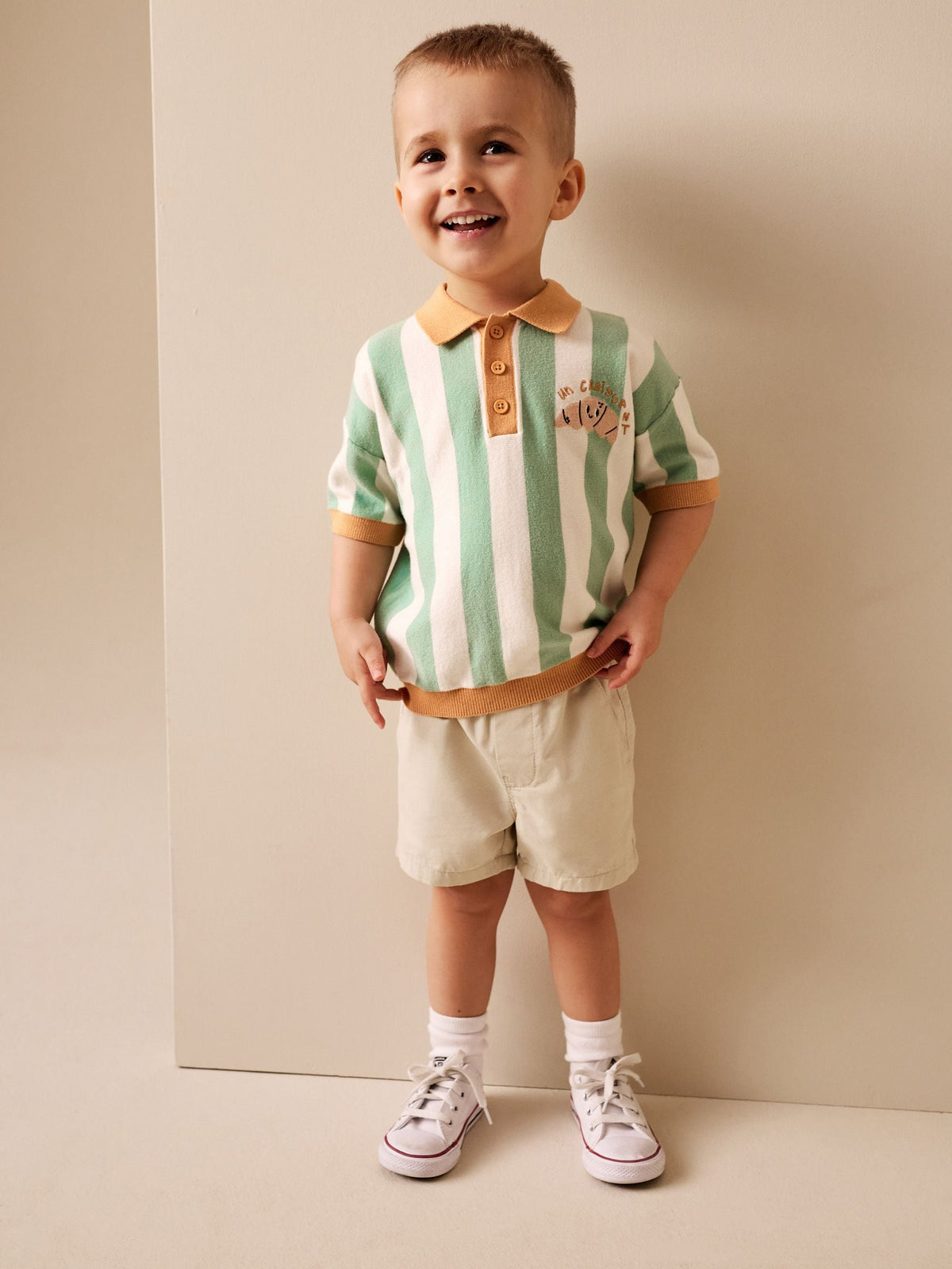 Striped Character Button Neck Knitted Polo Shirt (3mths-7yrs)