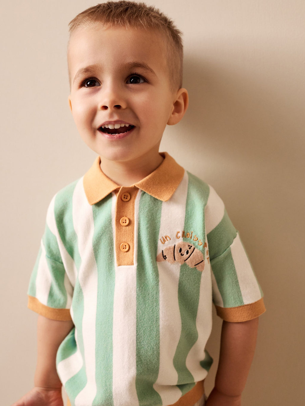 Striped Character Button Neck Knitted Polo Shirt (3mths-7yrs)