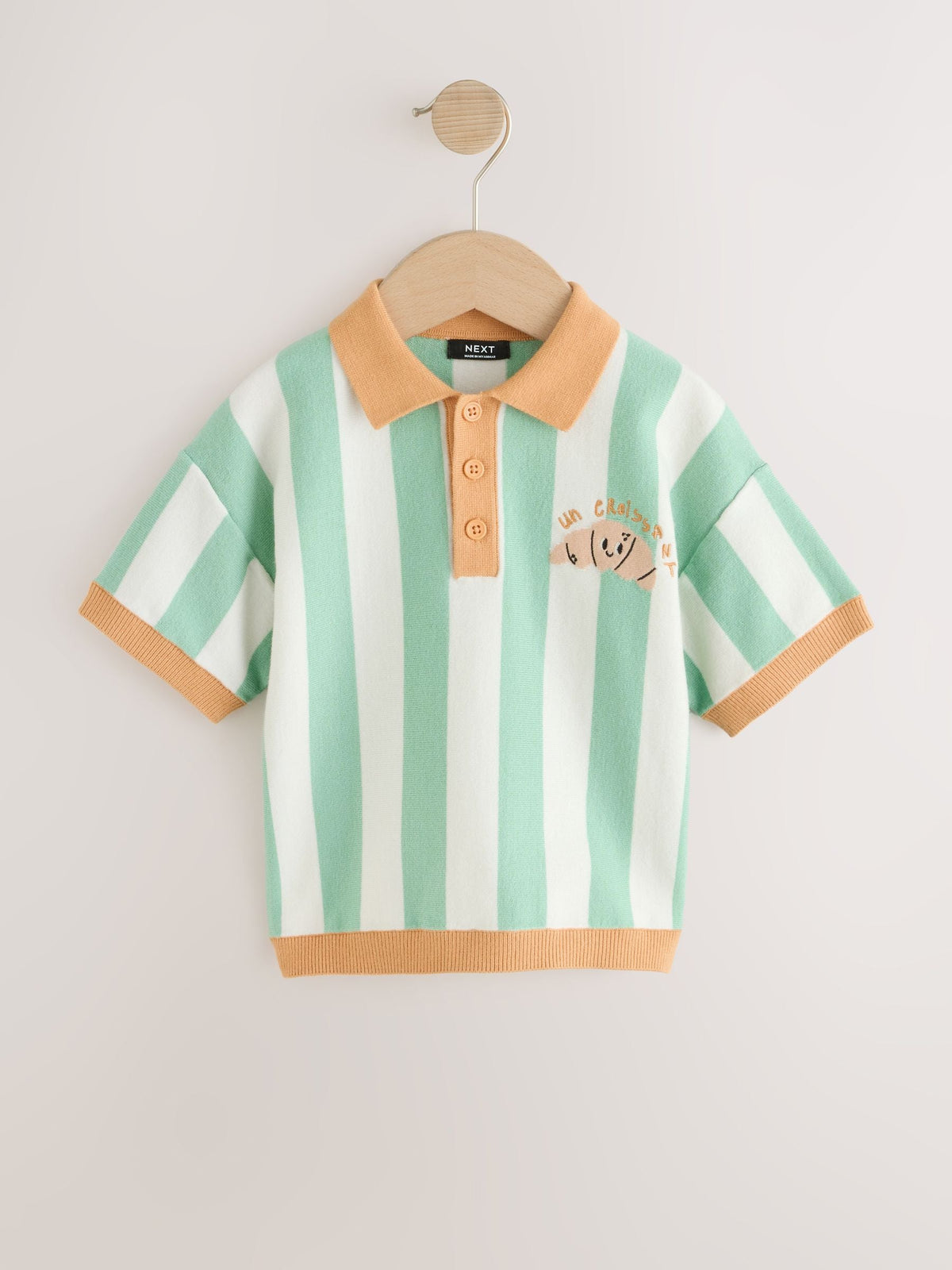 Striped Character Button Neck Knitted Polo Shirt (3mths-7yrs)