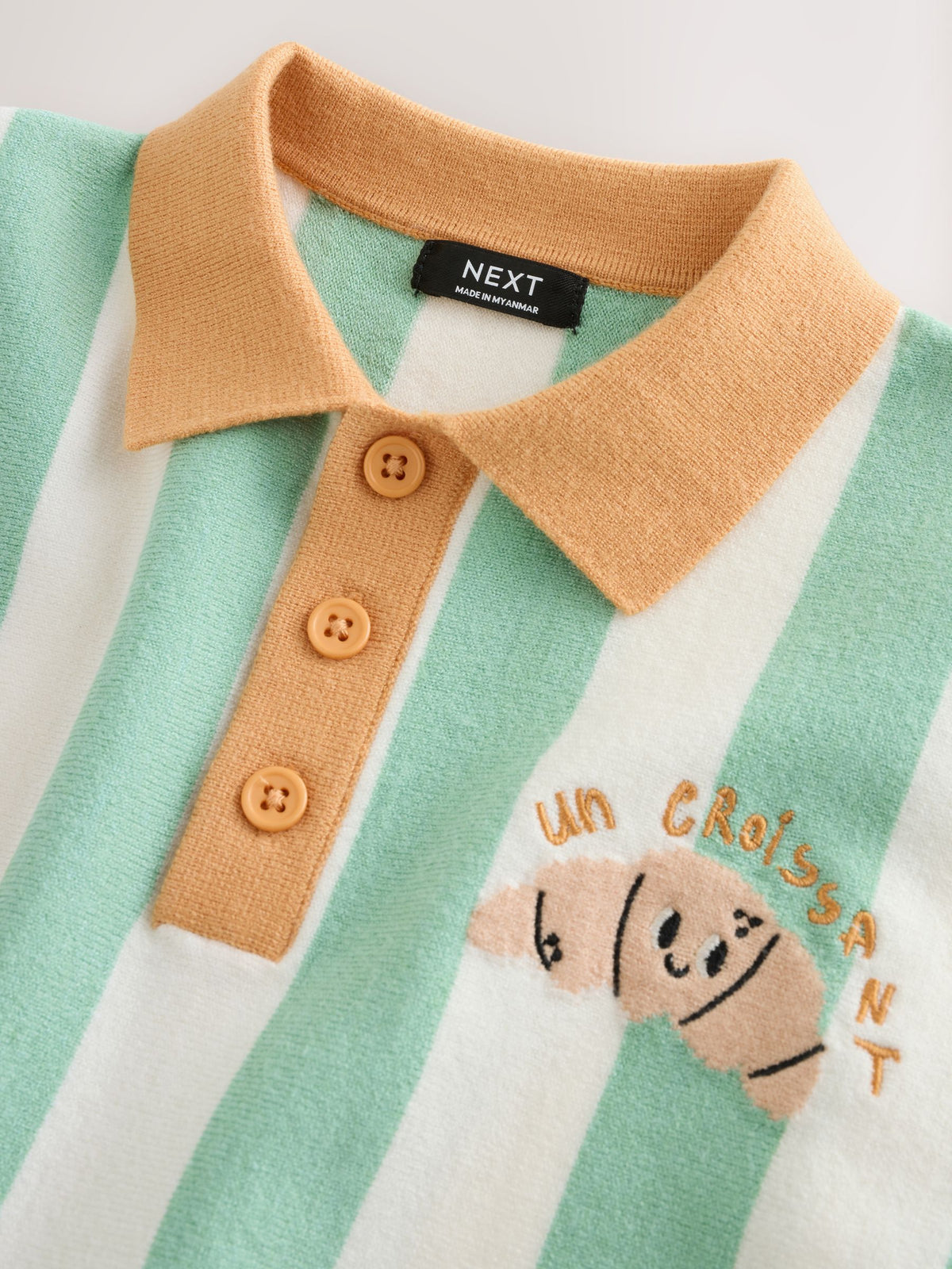 Striped Character Button Neck Knitted Polo Shirt (3mths-7yrs)